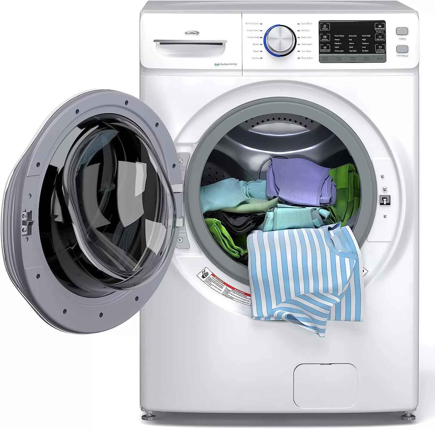 KoolMore FLW-3CWH Front Load Machine, 2.7 Cu. Ft, Space Saving Unit with 20-Minute Quick, 12 Washing Cycles, Quiet Inverter Motor [120V],