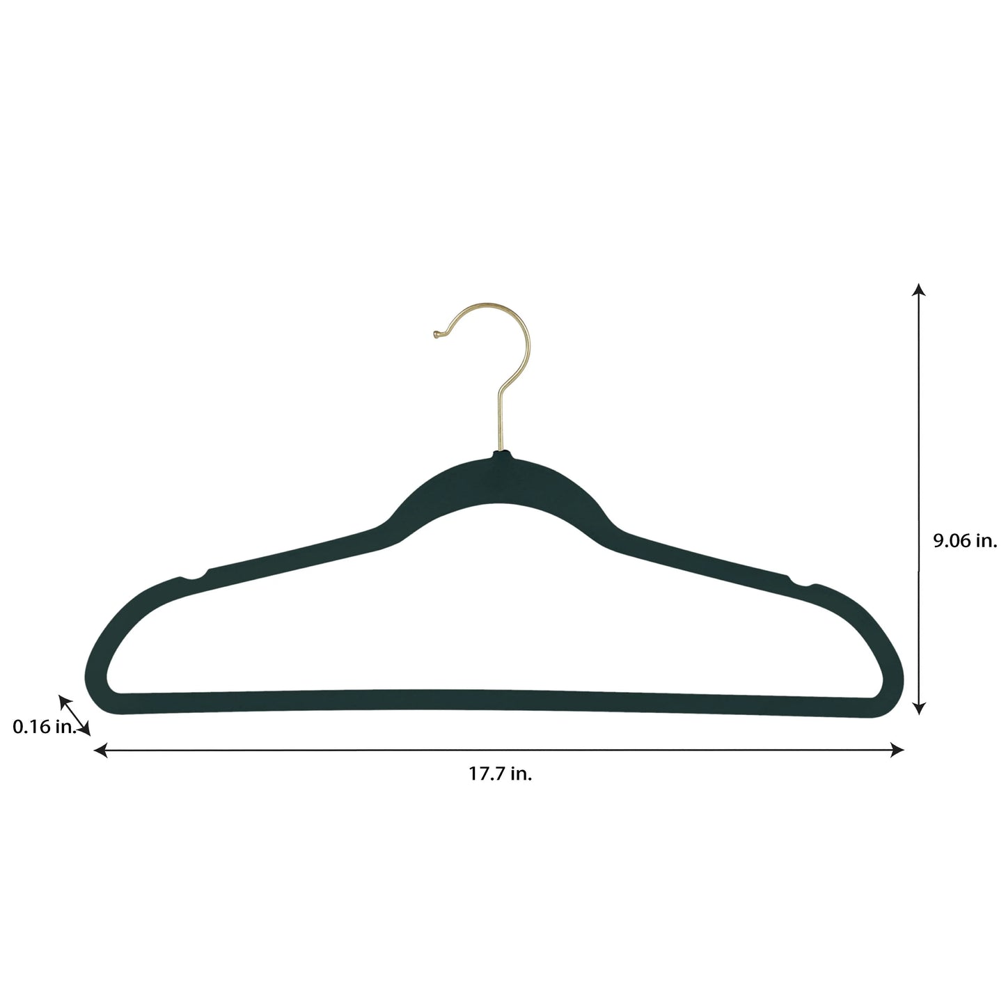Simplify 25 Pack Slim Velvet Gold Hook Hangers - 17.7" x 9"