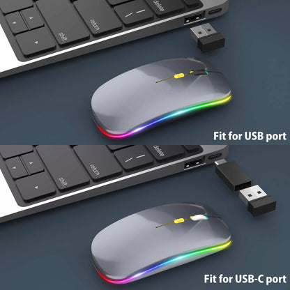 [Upgrade] LED Wireless Mouse, Slim Silent Mouse 2.4G Portable Mobile Optical Office Mouse with USB & Type-c Receiver, 3 Adjustable DPI Levels for Notebook, PC, Laptop, Computer, MacBook (Pink)