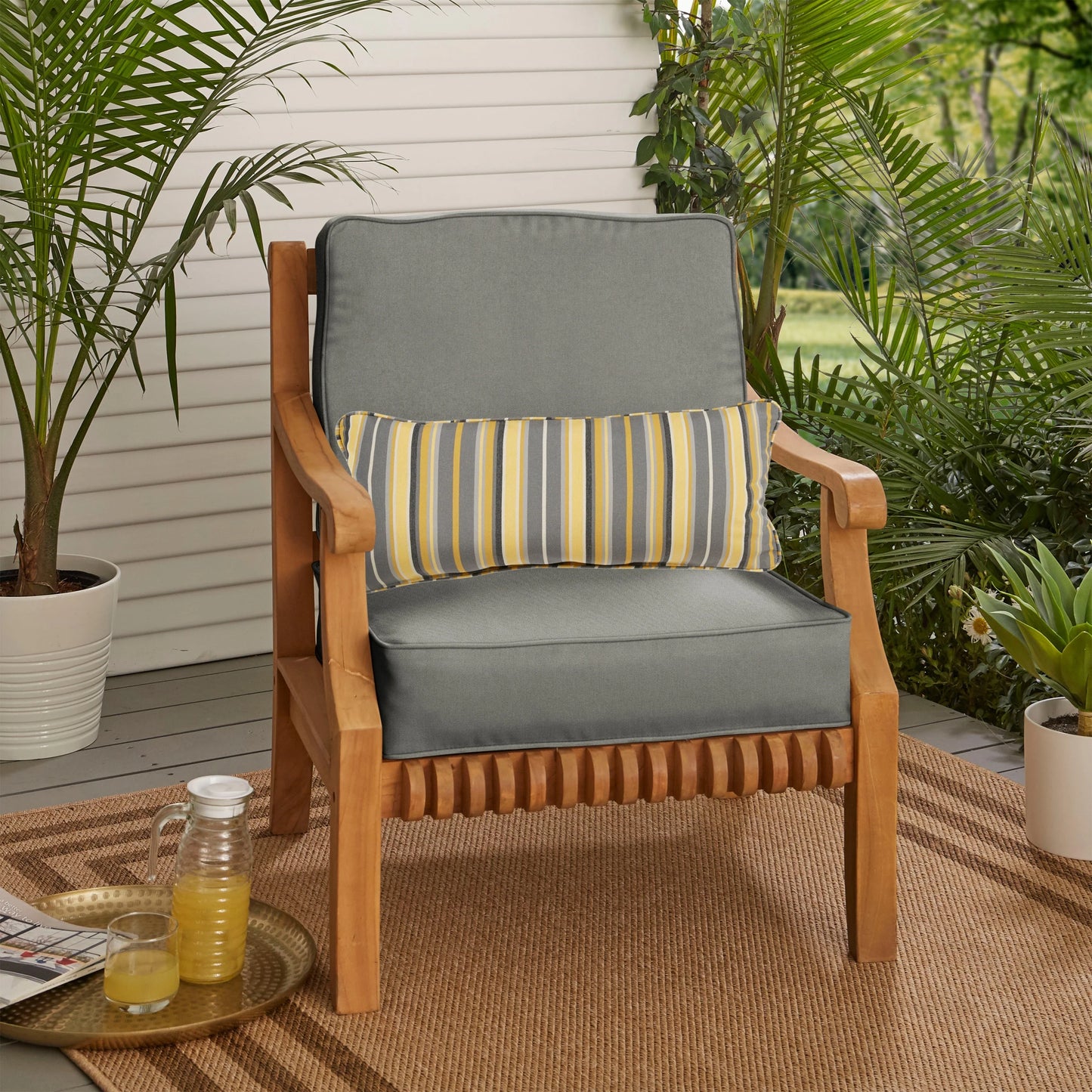 Sorra Home Oakley Sunbrella Solid Indoor/ Outdoor Corded Chair Cushion Set and Lumbar Pillow