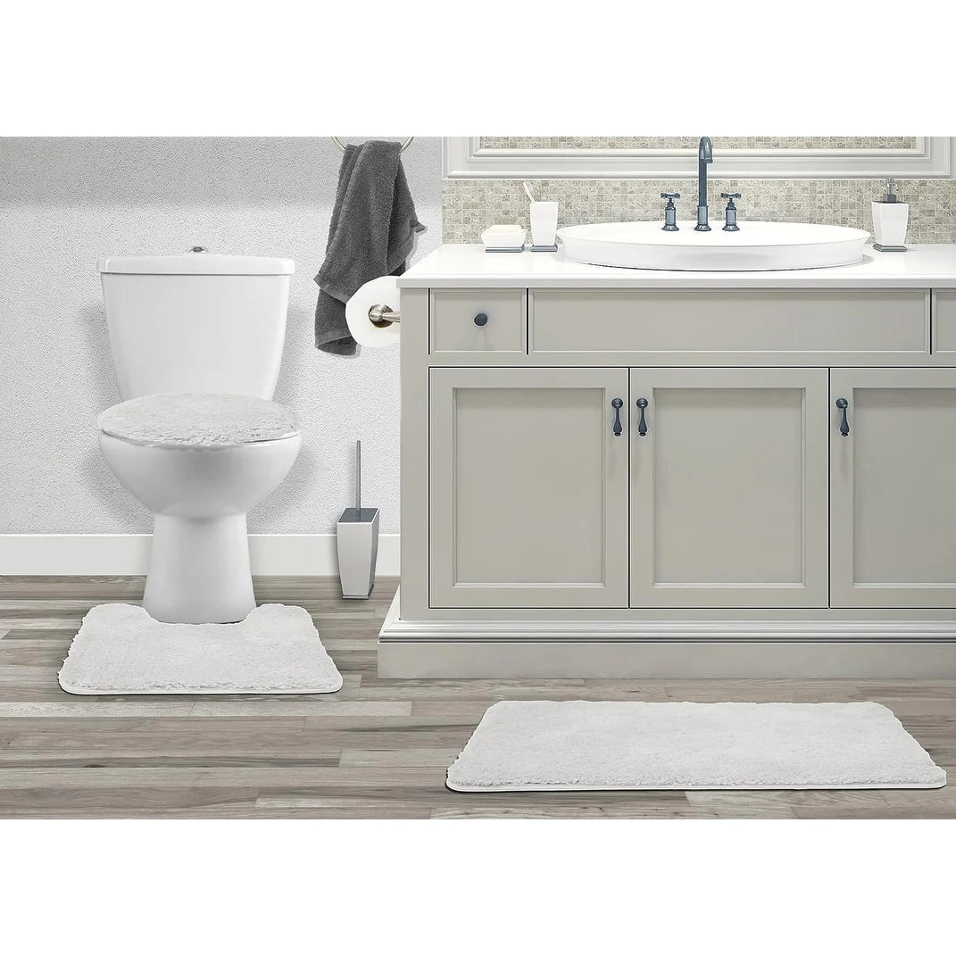 Queen Mary 3 Piece Bathroom Rug Set, Luxury Soft Plush Bath Mat, Contour Rug, Lid Cover, Non-Slip
