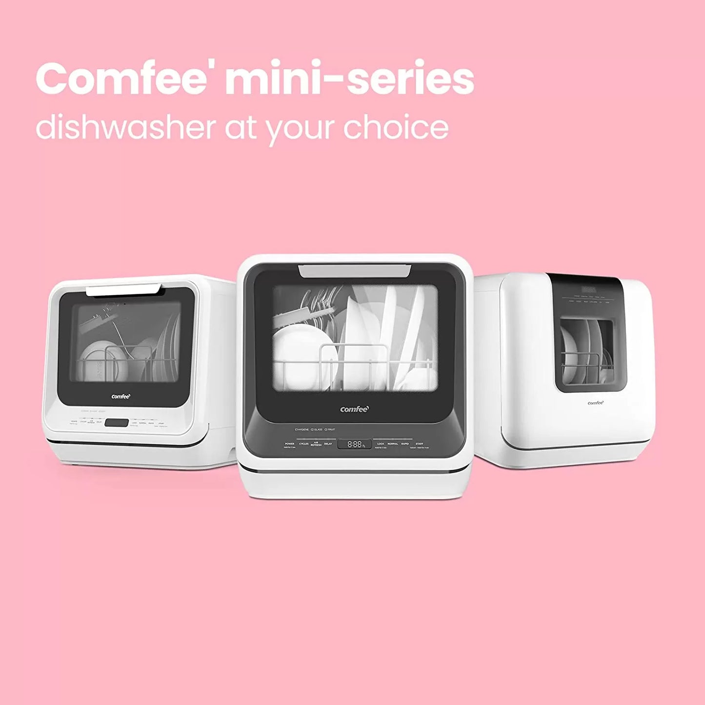 COMFEE' Portable Dishwasher Countertop, Mini Dishwasher with 5L Built-in Water Tank, No Hookup Needed, 6 Programs, 360° Dual Spray, 192°F High-Temp& Air-Dry Function, Dishwasher for Apartments& RVs