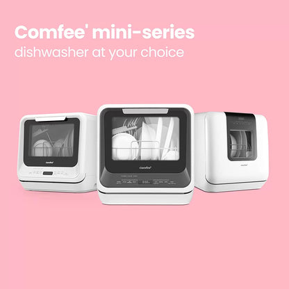 COMFEE' Portable Dishwasher Countertop, Mini Dishwasher with 5L Built-in Water Tank, No Hookup Needed, 6 Programs, 360° Dual Spray, 192°F High-Temp& Air-Dry Function, Dishwasher for Apartments& RVs