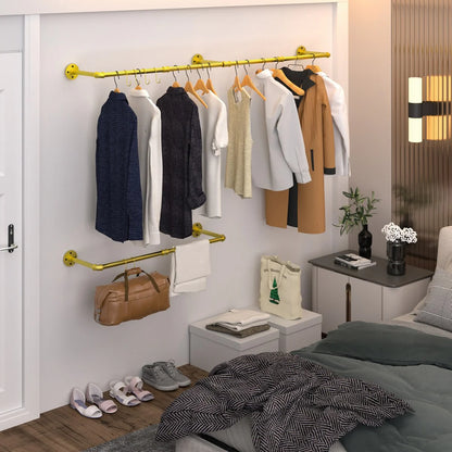 70.87" Long Industrial Pipe Clothes Rack Wall Mounted Hanging Rail