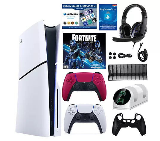 Clearance Sale PS5 Slim 1TB Disc or Digital Console with Fortnite Accs & 2 Controllers