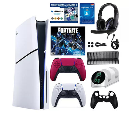 Clearance Sale PS5 Slim 1TB Disc or Digital Console with Fortnite Accs & 2 Controllers