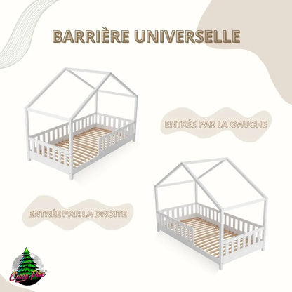 Clearance Sale Crazy Pine Cabin Bed 160x80 cm – Natural Wood Children's Bed with Barrier – Montessori Floor Bed with Height-Adjustable Legs and Removable Barrier - Crazy House