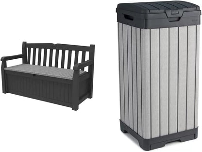 Keter Solana 70 Gallon Storage Bench Deck Box for Patio Furniture, Front Porch Decor and Outdoor Seating – Perfect to Store Garden Tools and Pool Toys,Brown/Brown