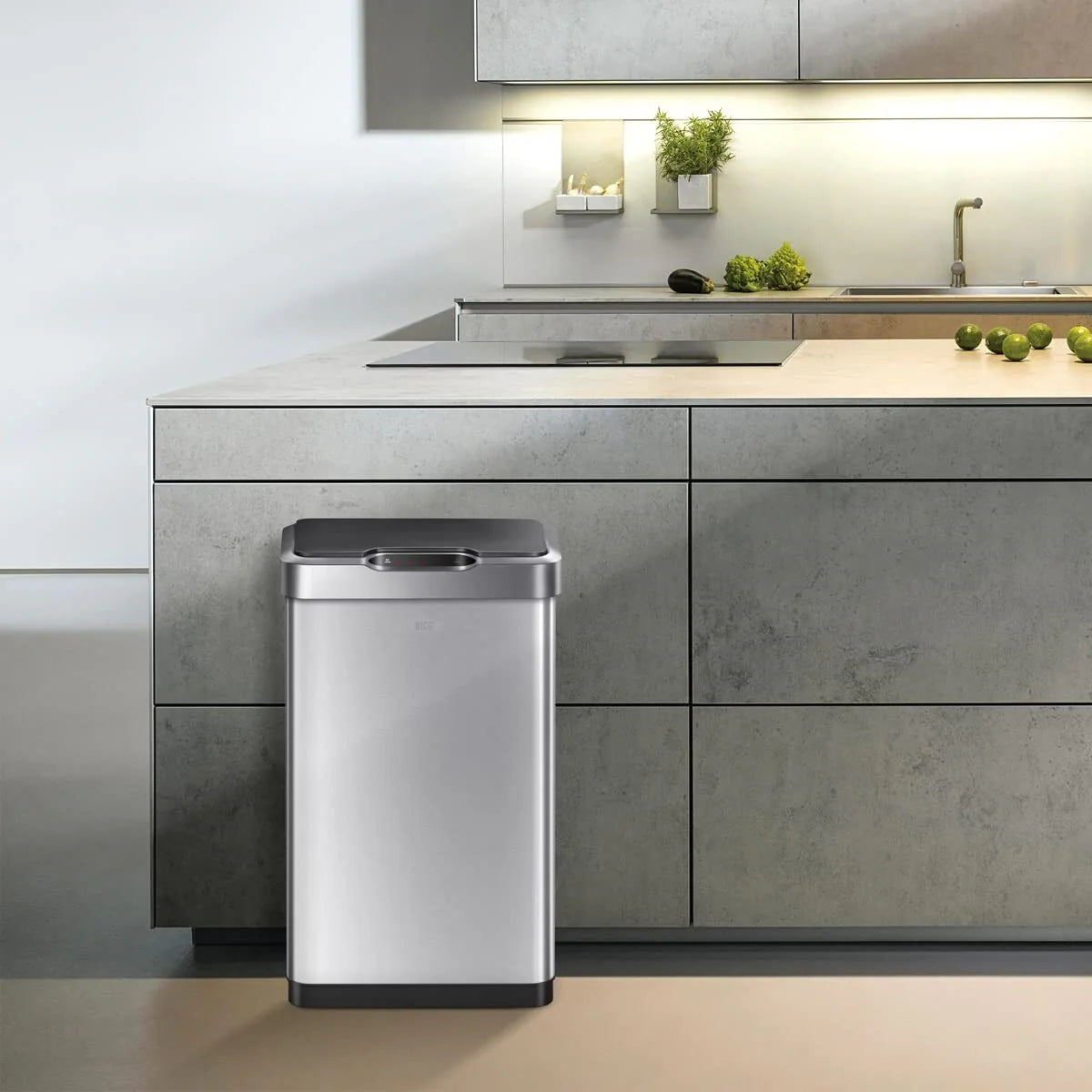 50 Liter / 13.2 Gallon Touchless Rectangular Motion Sensor Trash Can, Brushed Stainless Steel Finish