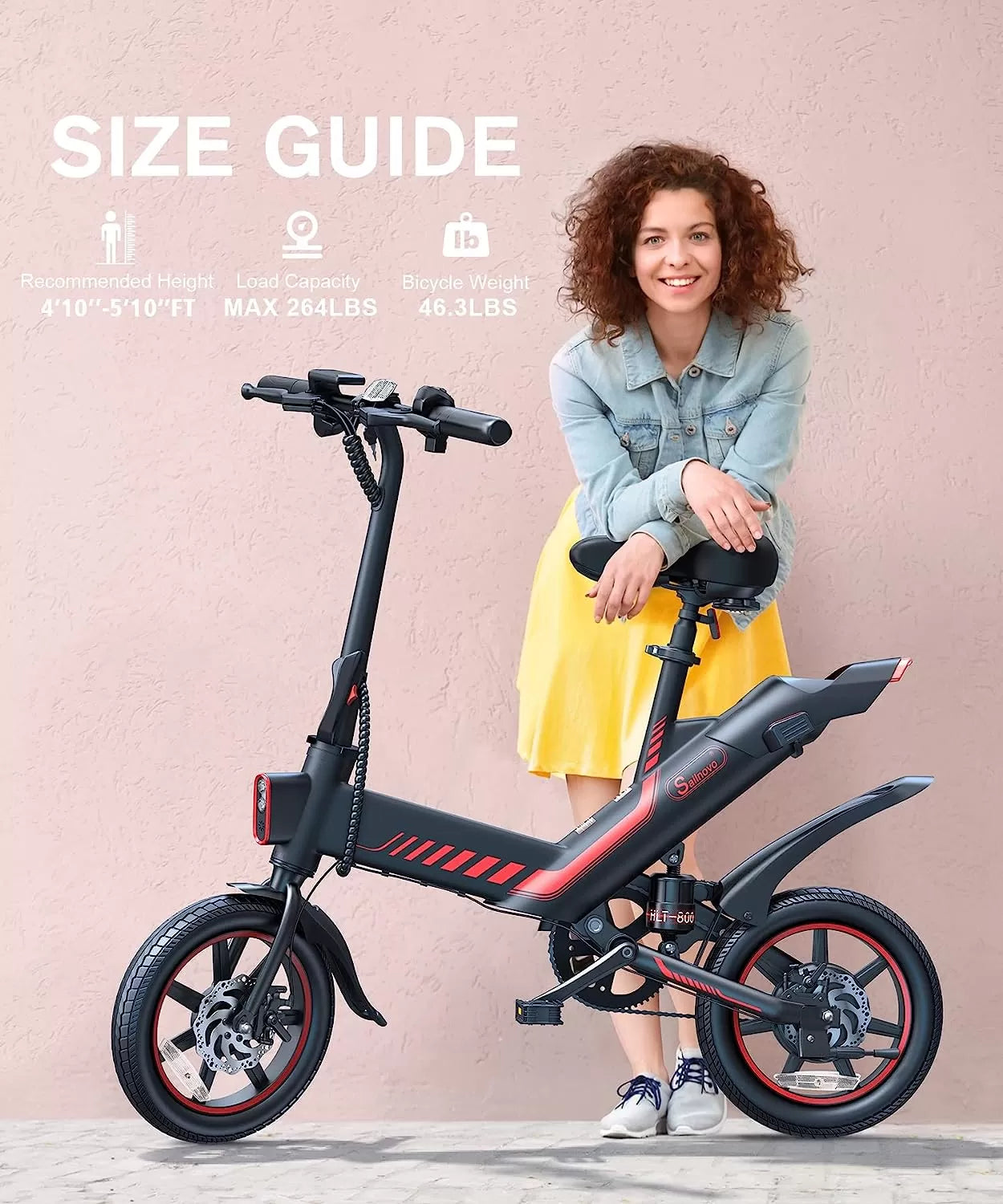 Sailnovo Electric Bike, Electric Bicycle with 18.5mph Electric Bikes for Adults Teens E Bike with Pedals, 14" Waterproof Folding Mini Bikes with Dual Disc Brakes