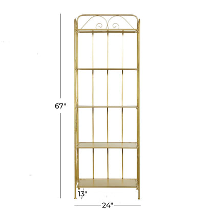 Metal Scroll Indoor Outdoor Tall Folding 5 Shelves Bakers Rack - Gold or White - Roche River Decor
