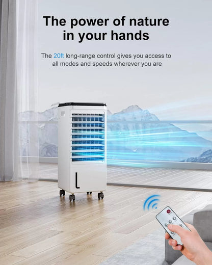 Cozzyben Air Conditioner Portable for Room, 3-IN-1 Evaporative Air Cooler, Windowless Ac Fan for Bedroom Indoor 1.85 Gal Water Tank, 3 Speeds, 80°Oscillation, Remote Control, 1-7H Timer & 4 Ice Pack