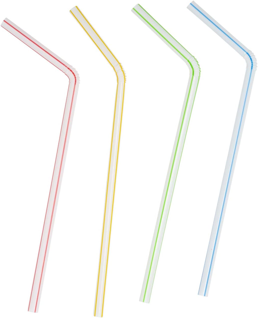 [200 Pack] Flexible Disposable Plastic Drinking Straws - 7.75"High - Assorted Colors Striped
