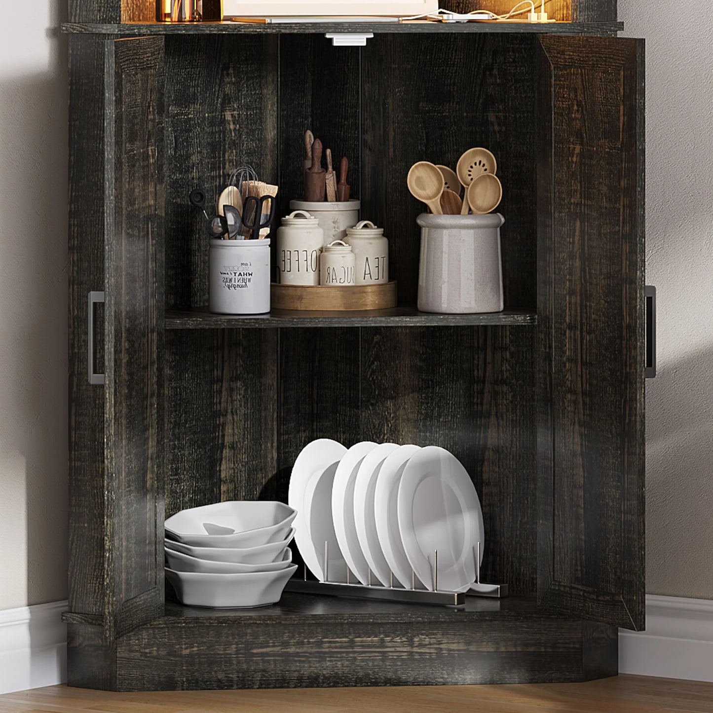 66" Tall Corner Cabinet With Led Light