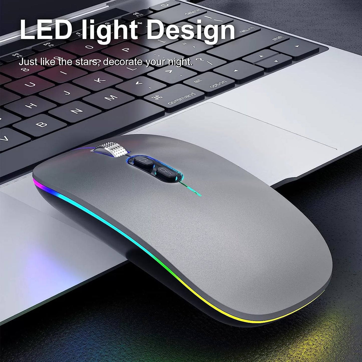 [Upgrade] LED Wireless Mouse, Slim Silent Mouse 2.4G Portable Mobile Optical Office Mouse with USB & Type-c Receiver, 3 Adjustable DPI Levels for Notebook, PC, Laptop, Computer, MacBook (Pink)