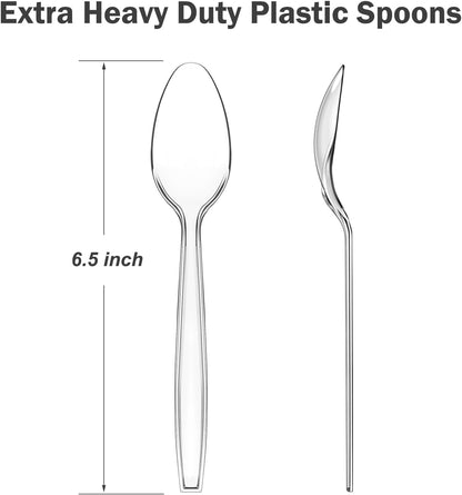 100 Count Clear Plastic Spoons Disposable, BPA-Free, Heat Resistant, Solid and Durable Disposable Spoons Heavy Duty Bulk, Premium Spoons plastic disposable for Party Supply