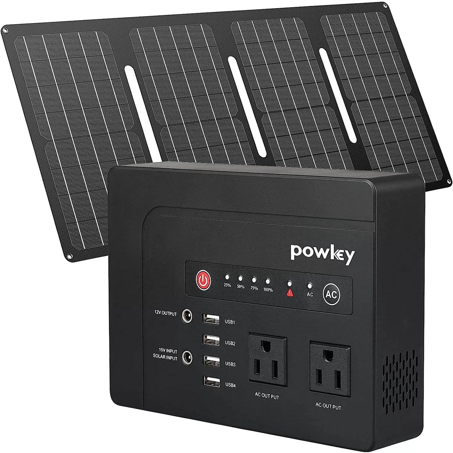 Powkey Solar Generator with Panel, 146Wh/200W Portable Power Station with Solar Panel 40W, 110V Pure Sine Wave DC/USB/AC Outlet Electric Generator Battery Backup for Outdoor Camping Emergency Home Use