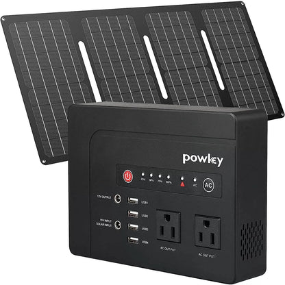 Powkey Solar Generator with Panel, 146Wh/200W Portable Power Station with Solar Panel 40W, 110V Pure Sine Wave DC/USB/AC Outlet Electric Generator Battery Backup for Outdoor Camping Emergency Home Use