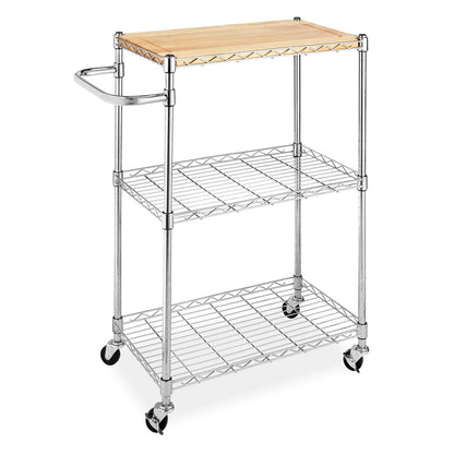 Whitmor Supreme Kitchen and Microwave Cart - Wood & Chrome