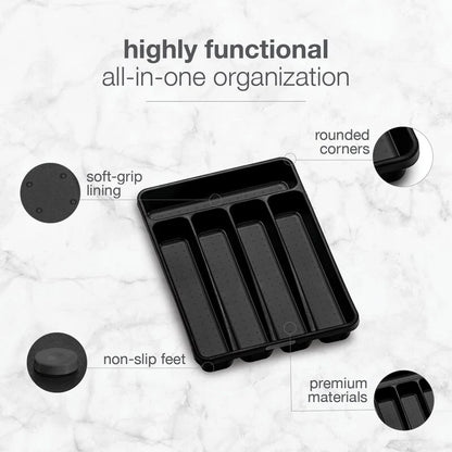 Mini 5-Compartment Plastic Silverware Tray for Drawer Organizer,Carbon