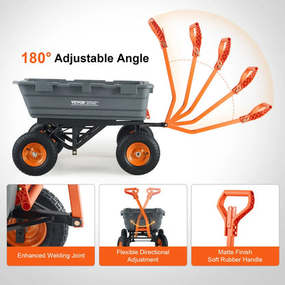 VEVOR Poly Garden Dump Cart with Easy to Assemble Steel Frame, TikTokShopBlackFriday, 2-in-1 Convertible Handle, 13 Inch Tires, Max Capacity 1500 lbs, Utility Wheelbarrow Productivity Yard