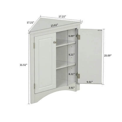 Modern Stylish Triangle Corner Storage Cabinet with Two Adjustable Internal Shelves