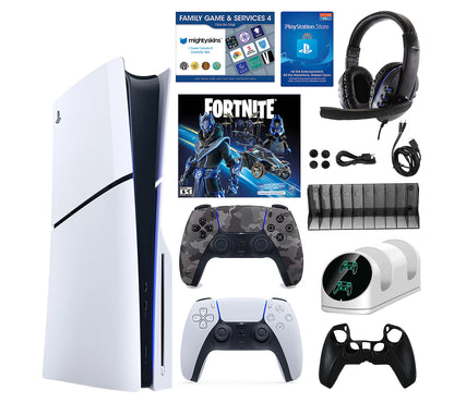 Clearance Sale PS5 Slim 1TB Disc or Digital Console with Fortnite Accs & 2 Controllers