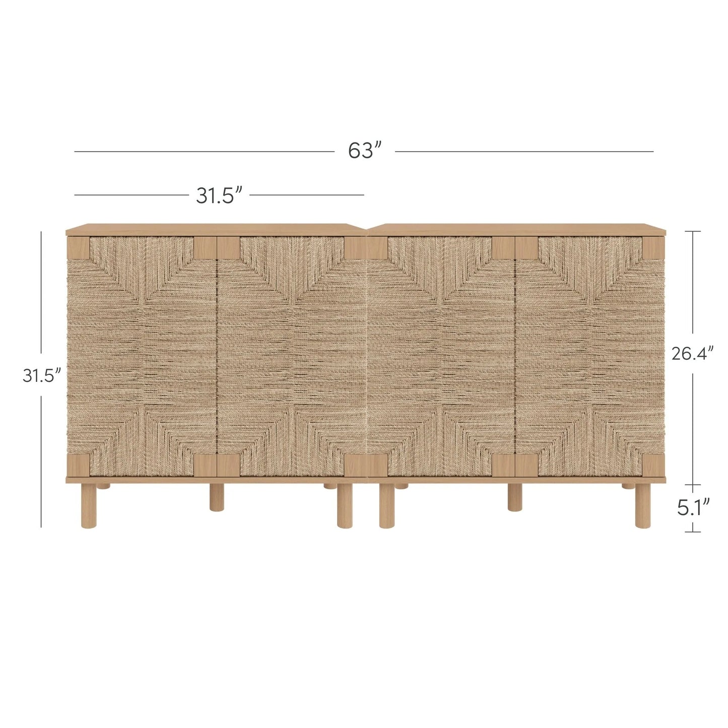 Nathan James Beacon Wood Accent Cabinet with Seagrass Doors and Adjustable Shelf
