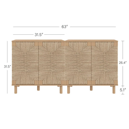 Nathan James Beacon Wood Accent Cabinet with Seagrass Doors and Adjustable Shelf