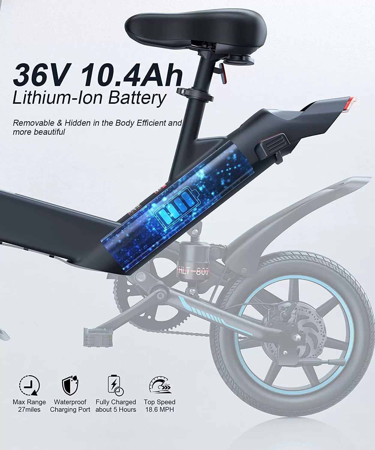Sailnovo Electric Bike, Electric Bicycle with 18.5mph Electric Bikes for Adults Teens E Bike with Pedals, 14" Waterproof Folding Mini Bikes with Dual Disc Brakes