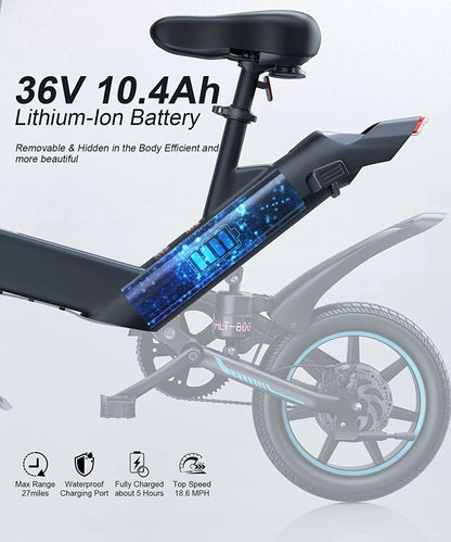 Sailnovo Electric Bike, Electric Bicycle with 18.5mph Electric Bikes for Adults Teens E Bike with Pedals, 14" Waterproof Folding Mini Bikes with Dual Disc Brakes