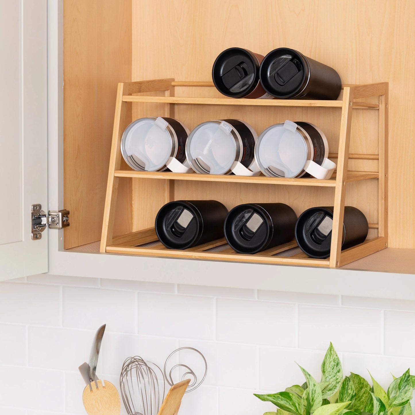Honey-Can-Do Natural Bamboo 3-Tier Bottle and Tumbler Organizer