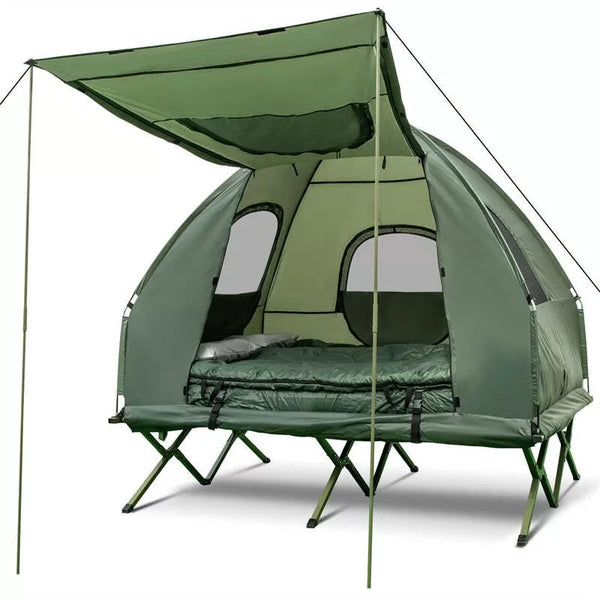 5-in-1 Tent Cot 2-Person Portable Outdoor Camping Tent Combo with Air Mattress Sleeping Bag & Sunshade
