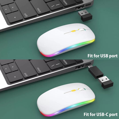 [Upgrade] LED Wireless Mouse, Slim Silent Mouse 2.4G Portable Mobile Optical Office Mouse with USB & Type-c Receiver, 3 Adjustable DPI Levels for Notebook, PC, Laptop, Computer, MacBook (Pink)
