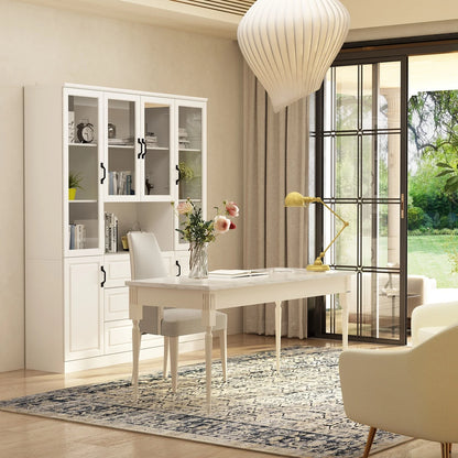 78.7"Modular White Curio Bookcase Cabinet w/Glass Doors Buffet Display