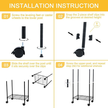 6-Tier Steel Wire Shelving with Wheels Adjustable Storage Units