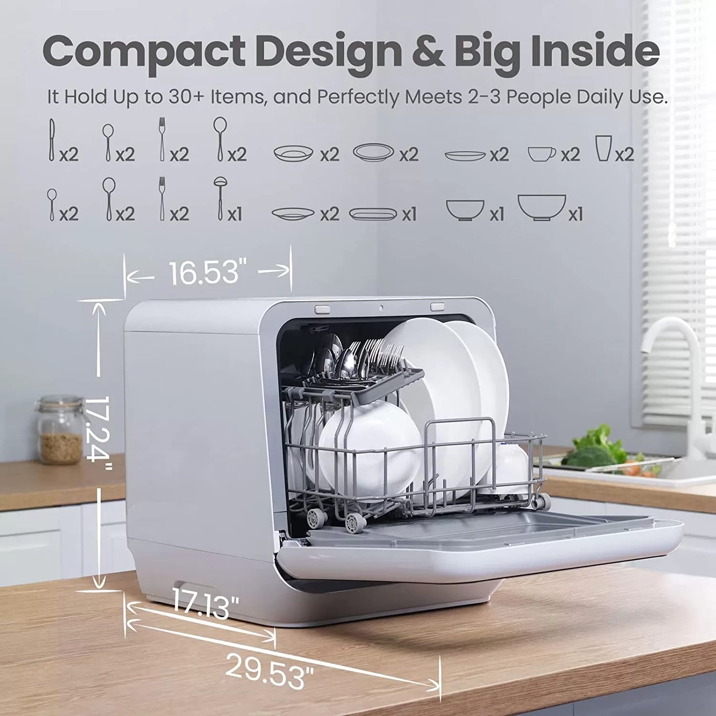 COMFEE' Portable Dishwasher Countertop, Mini Dishwasher with 5L Built-in Water Tank, No Hookup Needed, 6 Programs, 360° Dual Spray, 192°F High-Temp& Air-Dry Function, Dishwasher for Apartments& RVs