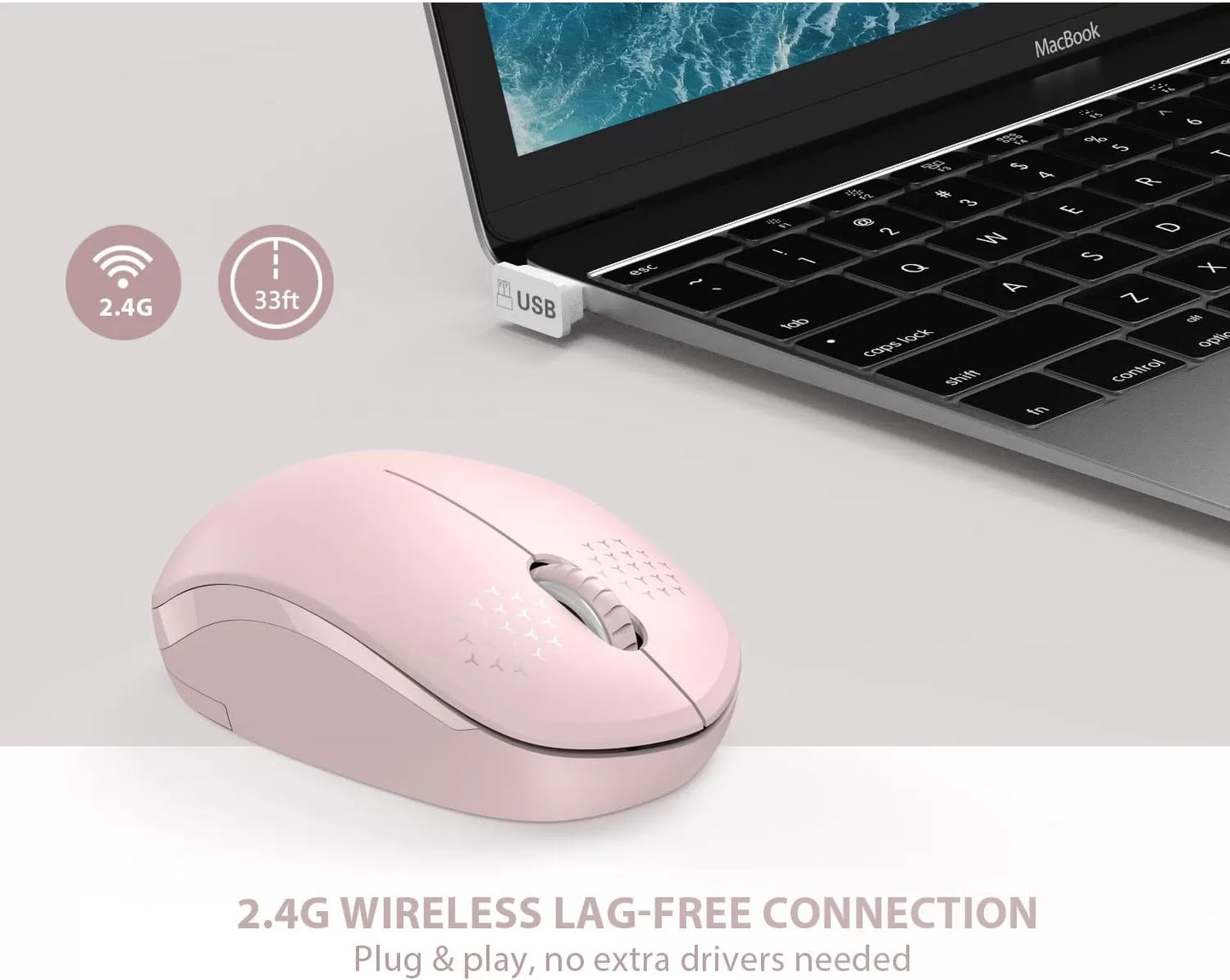 seenda Wireless Mouse, 2.4G Noiseless Mouse with USB Receiver - Portable Computer Mice for PC, Tablet, Laptop with Windows System - Mint Green