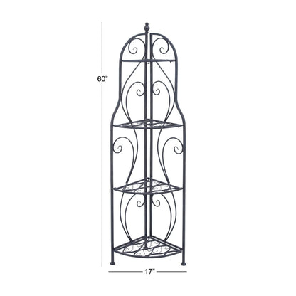 Metal Scroll Indoor Outdoor Arched Tall Folding Corner 4 Shelf Bakers Rack - Black - Roche River Decor