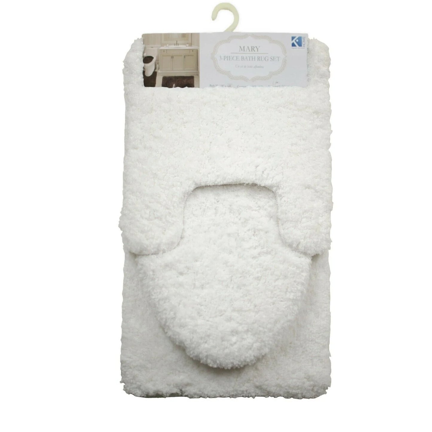 Queen Mary 3 Piece Bathroom Rug Set, Luxury Soft Plush Bath Mat, Contour Rug, Lid Cover, Non-Slip