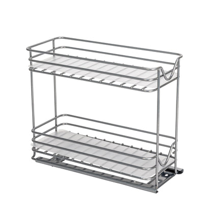 Household Essentials 2-Tier Brushed Nickel Spice Rack Organizer, Sliding Pantry Organizer