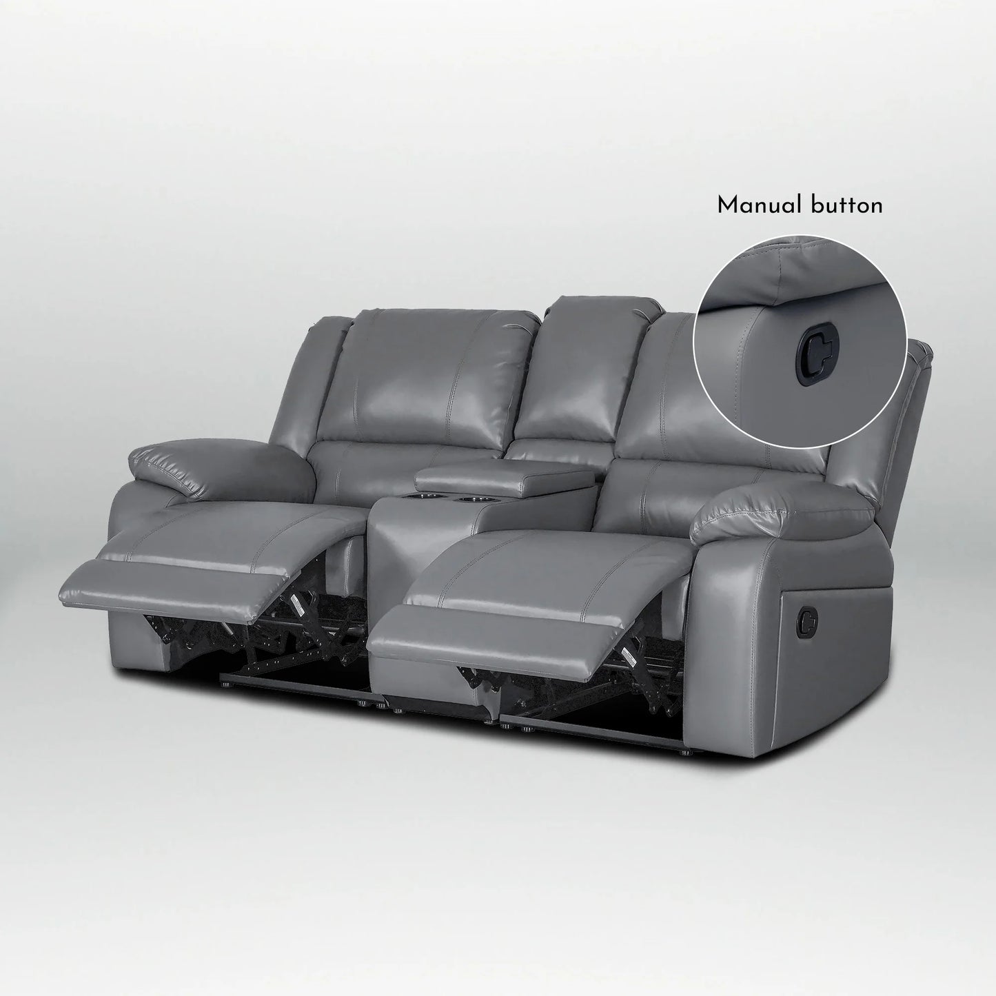 2-Piece Classic Faux Leather Manual Reclining Living Room Sofa Set with Console and Cup Holders