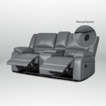 2-Piece Classic Faux Leather Manual Reclining Living Room Sofa Set with Console and Cup Holders
