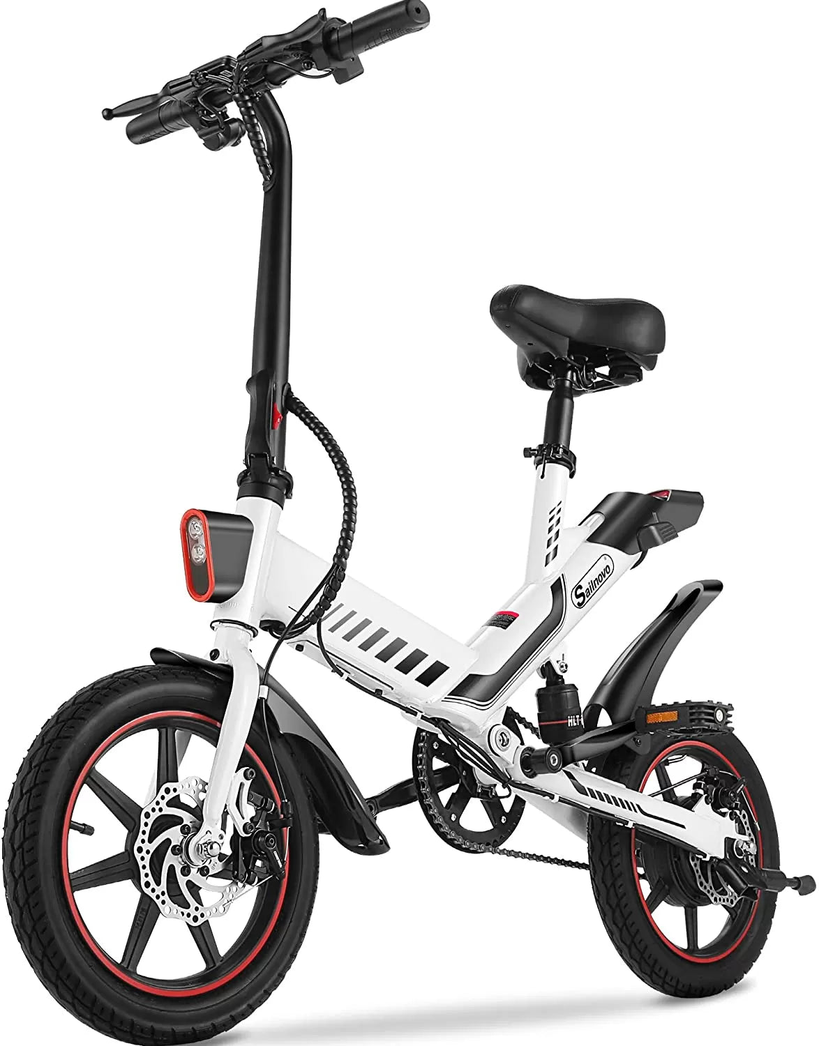 Sailnovo Electric Bike, Electric Bicycle with 18.5mph Electric Bikes for Adults Teens E Bike with Pedals, 14" Waterproof Folding Mini Bikes with Dual Disc Brakes