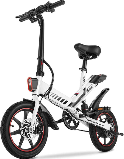 Sailnovo Electric Bike, Electric Bicycle with 18.5mph Electric Bikes for Adults Teens E Bike with Pedals, 14" Waterproof Folding Mini Bikes with Dual Disc Brakes