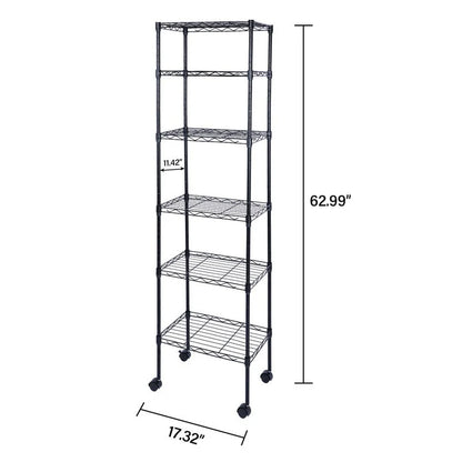 6-Tier Steel Wire Shelving with Wheels Adjustable Storage Units