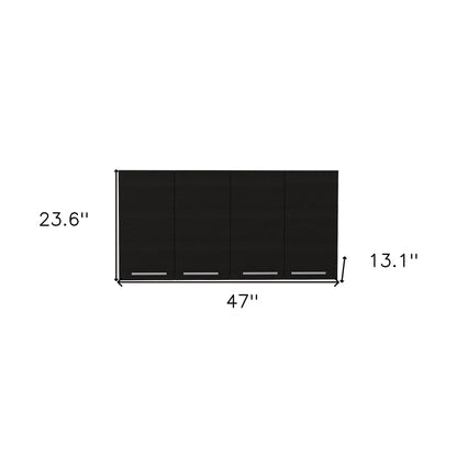 HomeRoots 47" Black Wood Wall Mounted Accent Cabinet With Four Doors