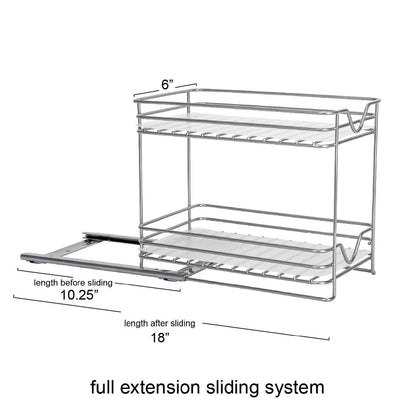 Household Essentials 2-Tier Brushed Nickel Spice Rack Organizer, Sliding Pantry Organizer