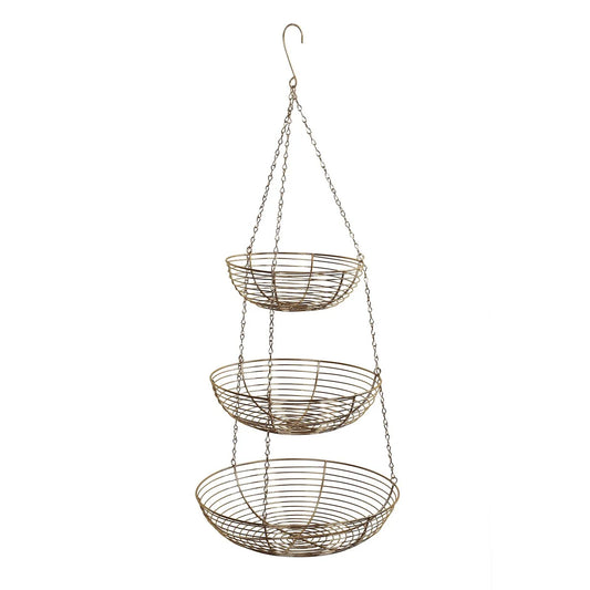 3 Tier Hanging Metal Basket in Gold/Copper