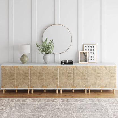 Nathan James Beacon Wood Accent Cabinet with Seagrass Doors and Adjustable Shelf